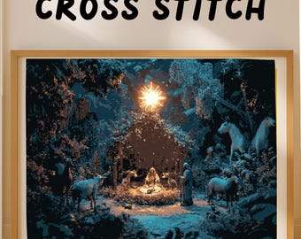 Christmas Nativity Scene Cross Stitch Kit DIY Religious Embroidery Holy Family Stable Animals Star Bethlehem Xmas Needlework