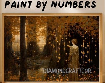 Golden Forest Lady Paint by Numbers Kit for Adults, Autumn Fantasy DIY Art Set, Magical Woodland Wall Decor, Relaxing Creative Gift