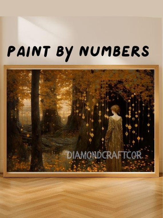 Golden Forest Lady Paint by Numbers Kit for Adults, Autumn Fantasy DIY Art Set, Magical Woodland Wall Decor, Relaxing Creative Gift