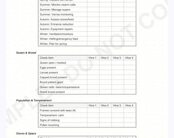 Lista di controllo stampabile per l'ispezione dell'alveare, registro di apicoltura, informazioni sui favi, PDF per apicoltori, modulo di ispezione dell'alveare, download digitale