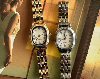 Vrouw polshorloge, goudkleurig horloge, Romeinse cijferwijzerplaat, witte wijzerplaat, stijlvol ontwerp, cadeau voor haar, Moederdagcadeau, elegante vintage