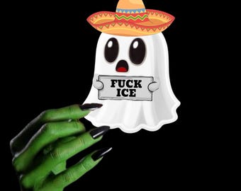 F ICE Ghost Halloween Vinyl Sticker, Custom Water Resistant 4”x3” Sticker