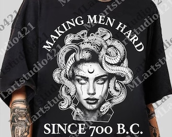Medusa feminista divertida que excita a los hombres desde el 700 a. C. (PNG), mitología griega (PNG para hombres y mujeres), humor digital atrevido sobre la historia antigua.