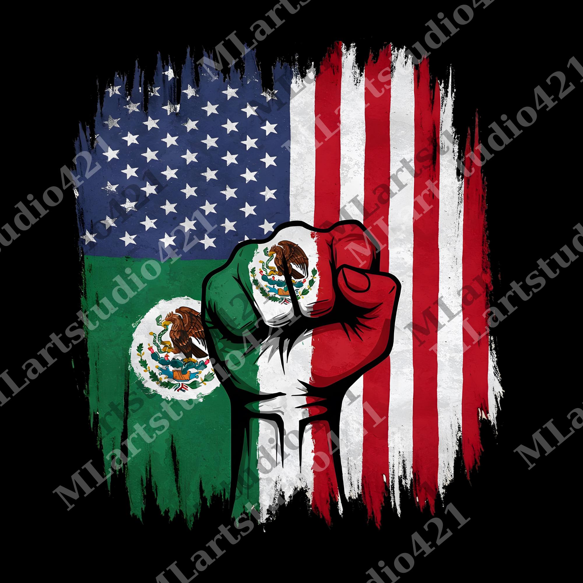 Mexico American Flag Unity Png, Mexican Pride Fist Graphic Png, Png ...