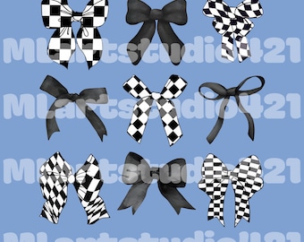 Lazo negro a cuadros coqueto (PNG), regalo para ella, PNG para mujer, lazos negros (PNG), estética coqueta vintage, lazo bonito
