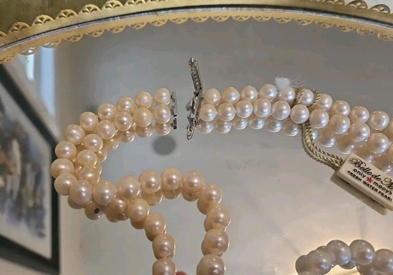 Vtg macys white cultured freshwater pearls doub s… - image 4