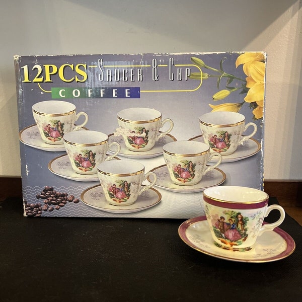 Vtg yusui porcelain espresso coffee cup saucer set 24kt gold plated 12 piece box