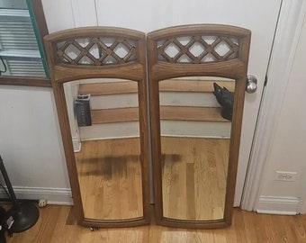 Par vtg madera natural 1960 espejo de bambú sintético mcm hollywood regency boho tiki