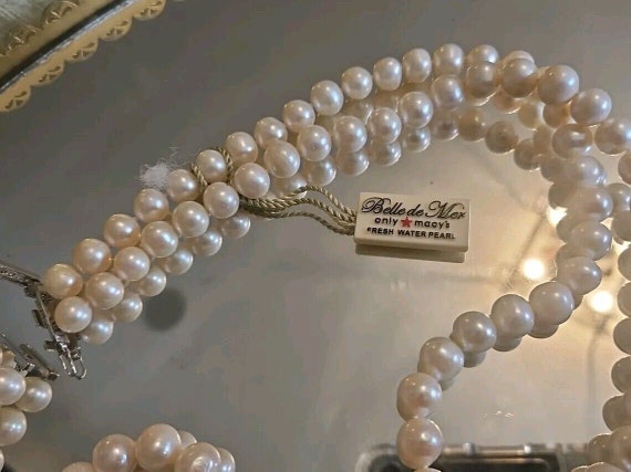 Vtg macys white cultured freshwater pearls doub s… - image 6