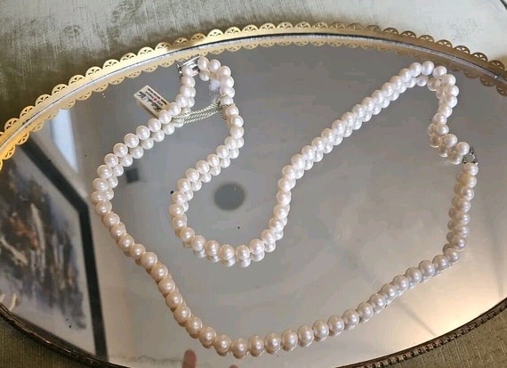 Vtg macys white cultured freshwater pearls doub s… - image 3