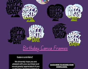 Trending Happy Birthday Silhouette Canva Frames | Drag & Drop Customizable PNG Template | Birthday Digital Download