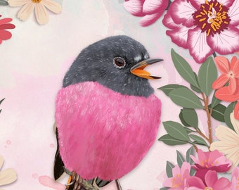 Square Greeting Card - Pink Robin, by Heather T.