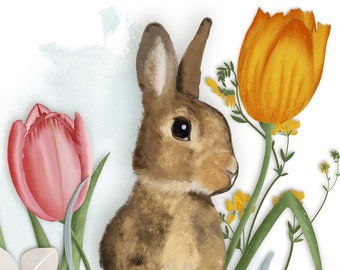 7x5 Greeting Card - Flower Bunny, by Heather T.