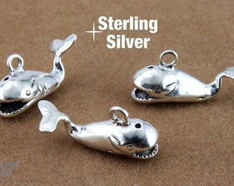 SC2714 6 Whale Tail Charms Antique Silver Tone 3D Larger Size