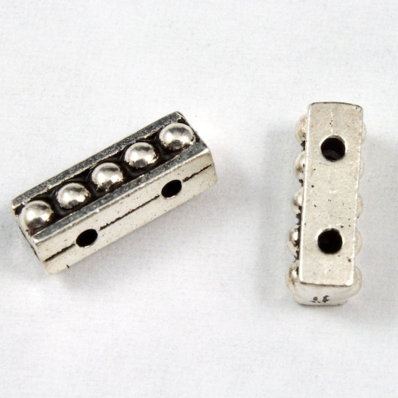 3.5mm x 10.75mm Antique Silver TierraCast Beaded Two Hole Spacer Bar #CK102
