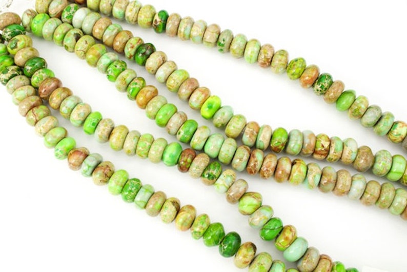 35 Pcs 8 Strand 10mm x 7mm Aqua Terra Jasper YellowGreen Rondelle