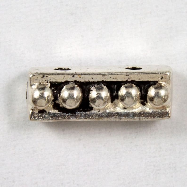 3.5mm x 10.75mm Antique Silver TierraCast Beaded Two Hole Spacer Bar #CK102