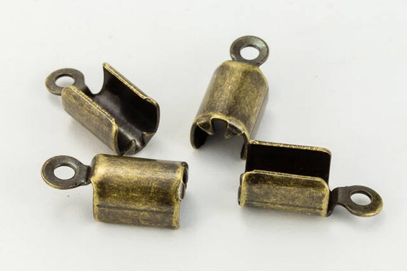 4mm x 6mm Fold-Over Antique Copper Cord Crimp with Loop #MFD112