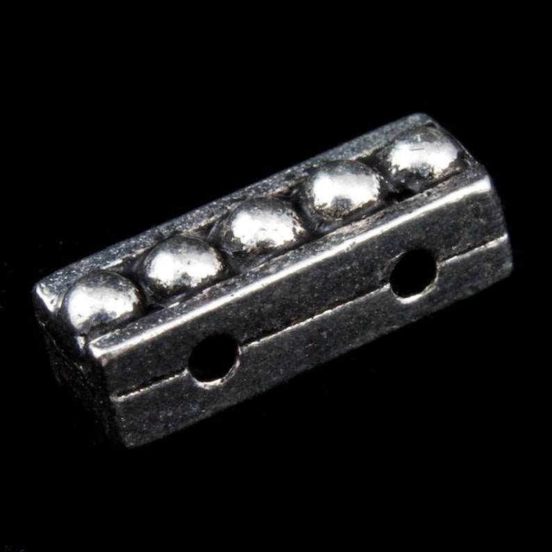 3.5mm x 10.75mm Antique Silver TierraCast Beaded Two Hole Spacer Bar #CK102
