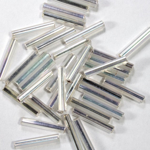 Crafts Silver Lined Bugle Beads 30mm Iridescent Crystal Beads