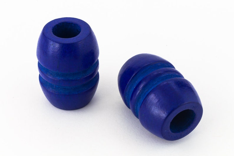 #WOOD043 2 Pcs 19mm x 30mm Blue Wood Ridged Barrel Bead