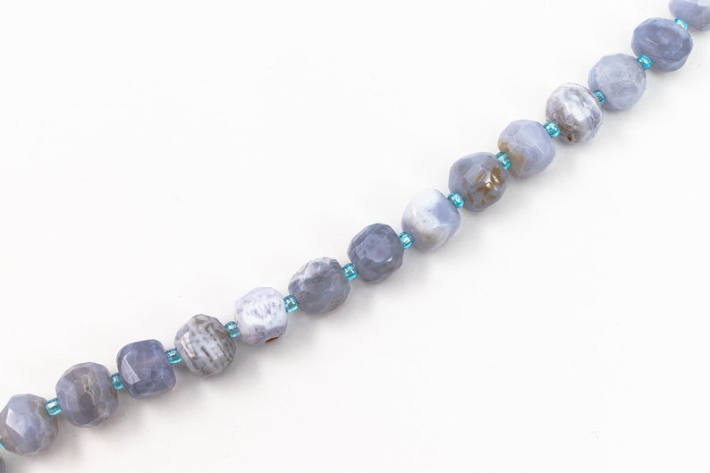 18 Pcs 8 Strand 10mm-12mm Blue Lace Agate Rounded Faceted Nugget