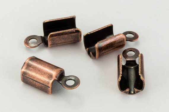 4mm x 6mm Fold-Over Antique Copper Cord Crimp with Loop #MFD112