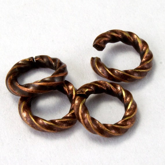 Jump Rings 6mm Twisted antique copper plated 16g findings 100 pcs jump rings