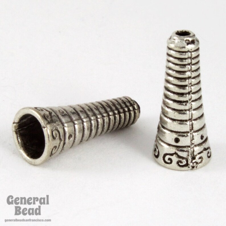 17mm Antique Silver Striped Cone #COB032 17mm Antique Silver Striped Cone #COB032