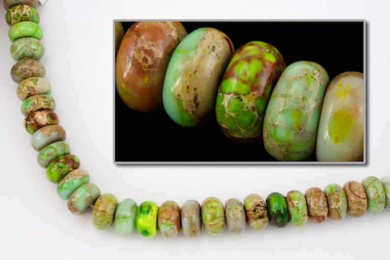 35 Pcs 8 Strand 10mm x 7mm Aqua Terra Jasper YellowGreen Rondelle