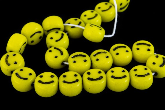 6Mm Opak Gelb/Schwarz Smiley Gesicht Perle Smile1 | Etsy