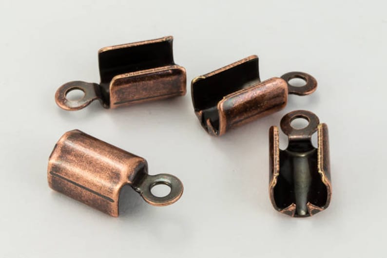 4mm x 6mm Fold-Over Antique Copper Cord Crimp with Loop #MFD112