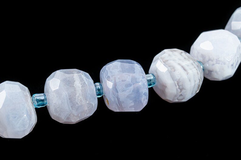 18 Pcs 8 Strand 10mm-12mm Blue Lace Agate Rounded Faceted Nugget