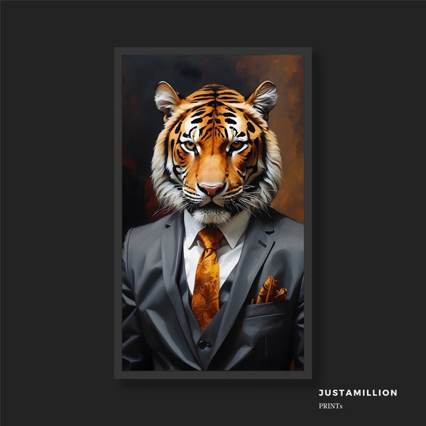 Tiger Portrait, Tiger In Suit Wall Art, Animal Portrait,  Animal Wall Art, Printable Digital Art, Wall Art Living Room, Wall Art office