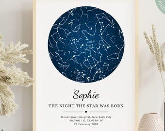Custom Star Map Printable, The Night The Star Was Born, Personalized Digital Sky Poster, Birth Baby Gift, Wedding Constellation Gift