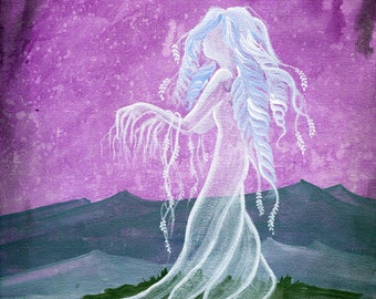 Don't Close Your Eyes - 8"x10" Art Print - Whimsical Ghost Tree with Purple Sky - Art by Marcia Furman