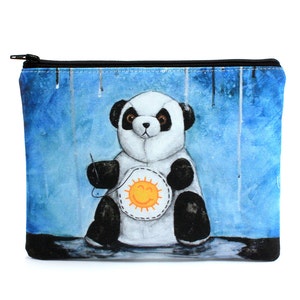 I'll Try Anything Zipper Pouch Sad Panda Sewing Sunshine on Belly to find Happiness Art by Marcia Furman image 1