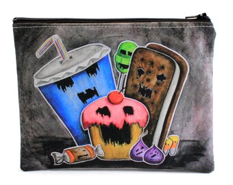 Axis of Evil - Zipper Pouch - Monster Cupcake, Candy, Soda, and Ice Cream Sandwich - Art by Marcia Furman