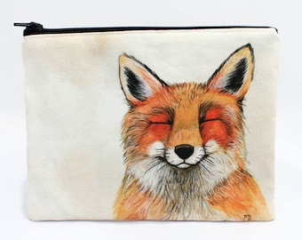 Foxy Friend - Zipper Pouch - Grinning Red Fox - Art by Marcia Furman