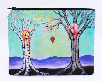 The Ties That Bind  - Zipper Pouch - Surreal Girl Trees with Special Bond - Art by Marcia Furman
