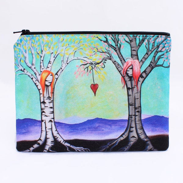The Ties That Bind  - Zipper Pouch - Surreal Girl Trees with Special Bond - Art by Marcia Furman