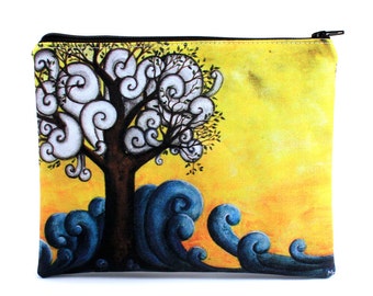 Firmly Rooted - Zipper Pouch - Strong Tree in Ocean with Clouds in Branches - Art by Marcia furman