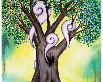 The One I Love - 8x10 Art Print - Whimsical Tree with Heart and Swirly Clouds - Art by Marcia Furman