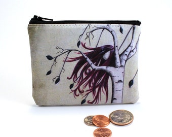 Free - Small Zipper Pouch - Girl Birch Tree with Wind Blown Burgundy Hair - Art by Marcia Furman