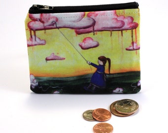 Selfish - Small Zipper Pouch - Little Girl Stealing Clouds for Herself - Art by Marcia Furman