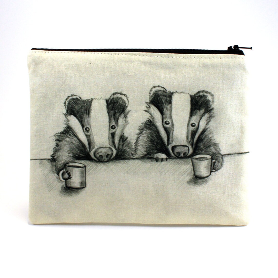 Eyes Wide Open Zipper Pouch Cute Badgers Drinking Coffee Etsy