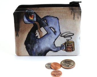 Morning Problems - Small Zipper Pouch - Grumpy Coffee Shadow Monster Addicted to Caffeine - Art by Marcia Furman