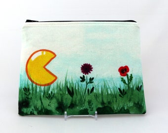 Meadow Munch - Zipper Pouch - Pac-man Chomping Flowers - Art by Marcia Furman