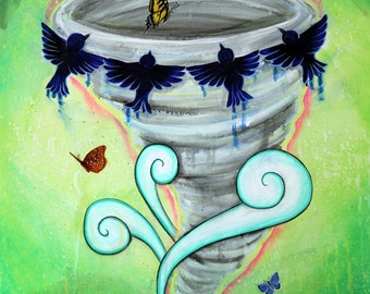 Beautiful Disaster - 8x10 Art Print - Tornado with Butterflies, Birds and Clouds - Art by Marcia Furman