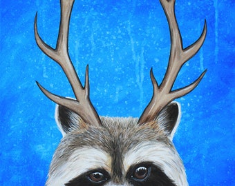 Jaggalope 8x10 Art Print - Raccoon Jackalope Mystical Creature - Art by Marcia Furman
